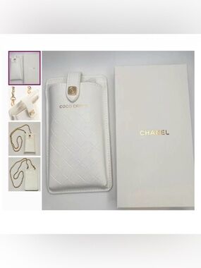 CHANEL White Quilted Coco Crush Phone Crossbody with Gold Chain